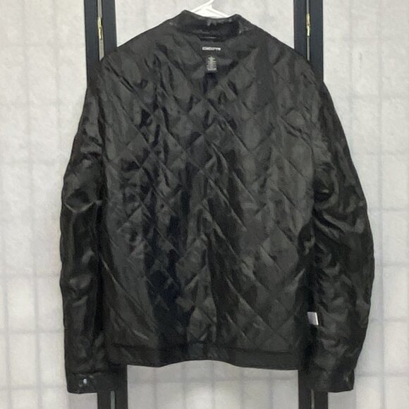 Faux Vegan Leather Zip Front Long Style Motorcycle Jacket Black Claiborne - Picture 7 of 16